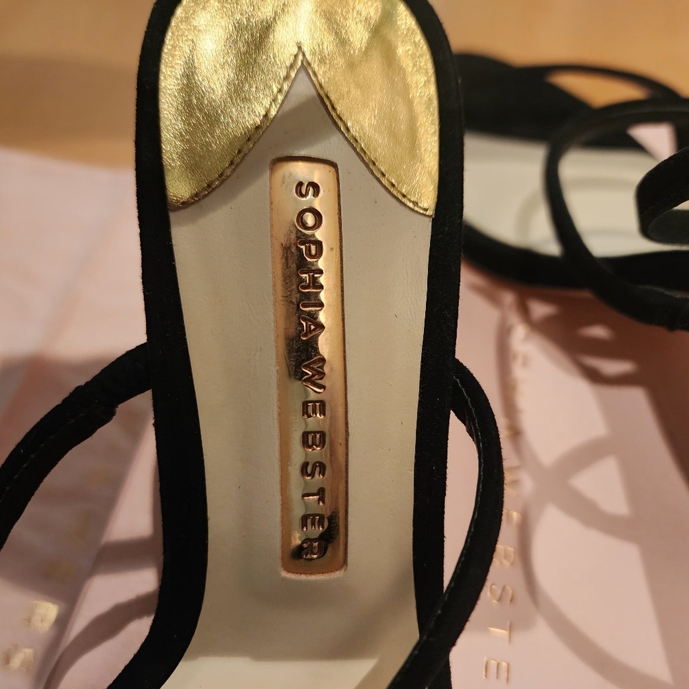 💯Authentic Sophia Webster Rosalind Pearl-Heel Black Suede Sandal - Picture 10 of 16